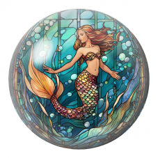 Cabochon en Verre Illustré Sirène Rousse en Vitrail 12 à 25mm pour la Création de Bijoux Fantaisie - DIY