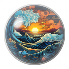 Cabochon en Verre Illustré Vagues Bleues au Soleil Couchant 12 à 25mm pour la Création de Bijoux Fantaisie - DIY
