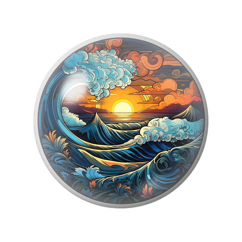 Cabochon en Verre Illustré Vagues Bleues au Soleil Couchant 12 à 25mm