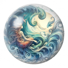 Cabochon en Verre Illustré Sirène Assise Sous la Lune 12 à 25mm pour la Création de Bijoux Fantaisie - DIY