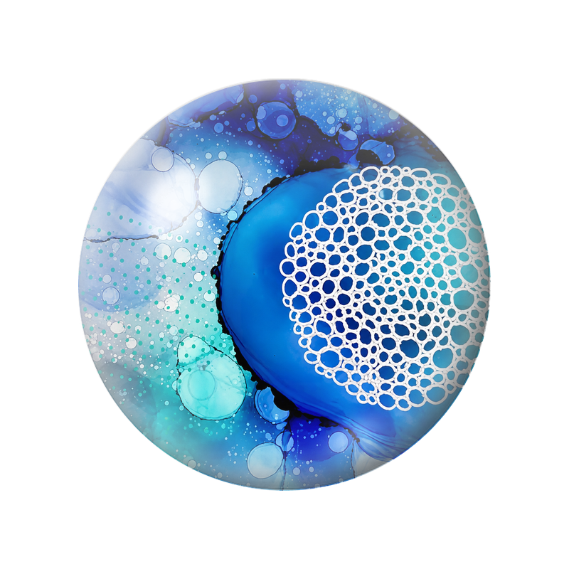 Cabochon en Verre Illustré Bulles Marines Bleues et Corail Blanc 12 à 25mm