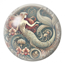 Cabochon en Verre Illustré Sirène Art Nouveau aux Orchidées 12 à 25mm pour la Création de Bijoux Fantaisie - DIY