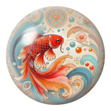 Cabochon en Verre Illustré Poisson Koi Rouge dans les Vagues 12 à 25mm pour la Création de Bijoux Fantaisie - DIY