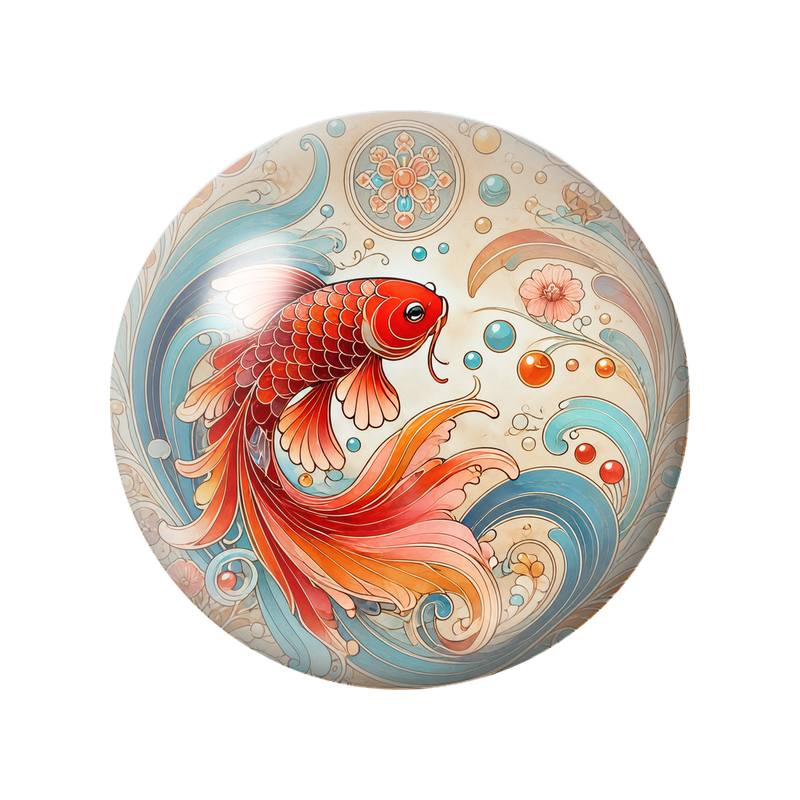 Cabochon en Verre Illustré Poisson Koi Rouge dans les Vagues 12 à 25mm pour la Création de Bijoux Fantaisie - DIY