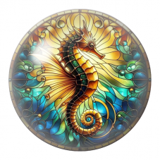 Cabochon en Verre Illustré Hippocampe Doré en Vitrail 12 à 25mm pour la Création de Bijoux Fantaisie - DIY