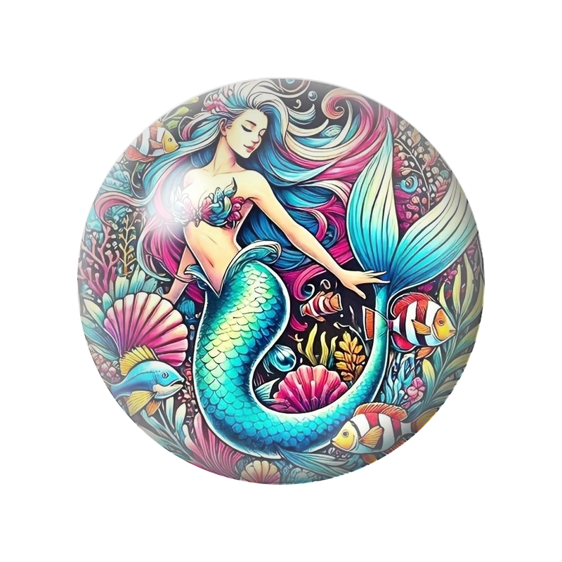 Cabochon en Verre Illustré Sirène aux Cheveux Arc-en-Ciel 12 à 25mm