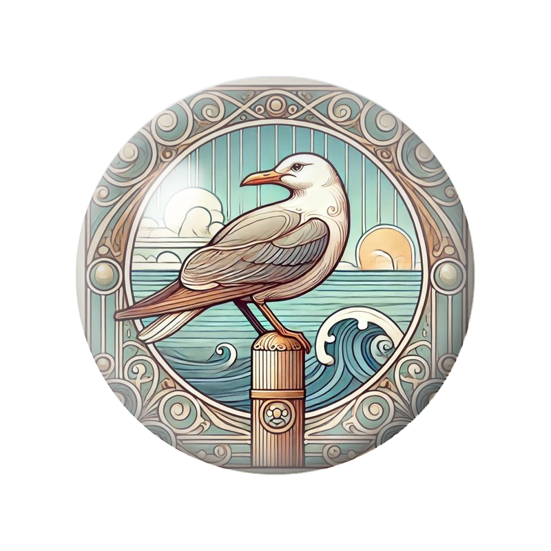 Cabochon en Verre Illustré Mouette au Bord de la Mer 12 à 25mm