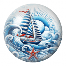 Cabochon en Verre Illustré Voilier Rayé et Grande Étoile de Mer 12 à 25mm pour la Création de Bijoux Fantaisie - DIY