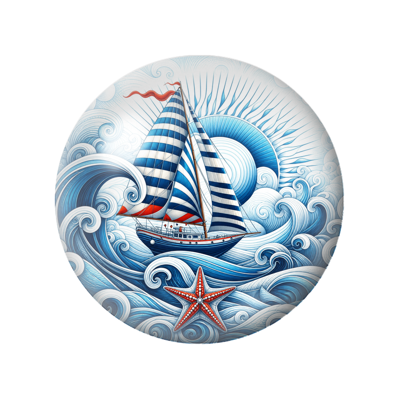 Cabochon en Verre Illustré Voilier Rayé et Grande Étoile de Mer 12 à 25mm