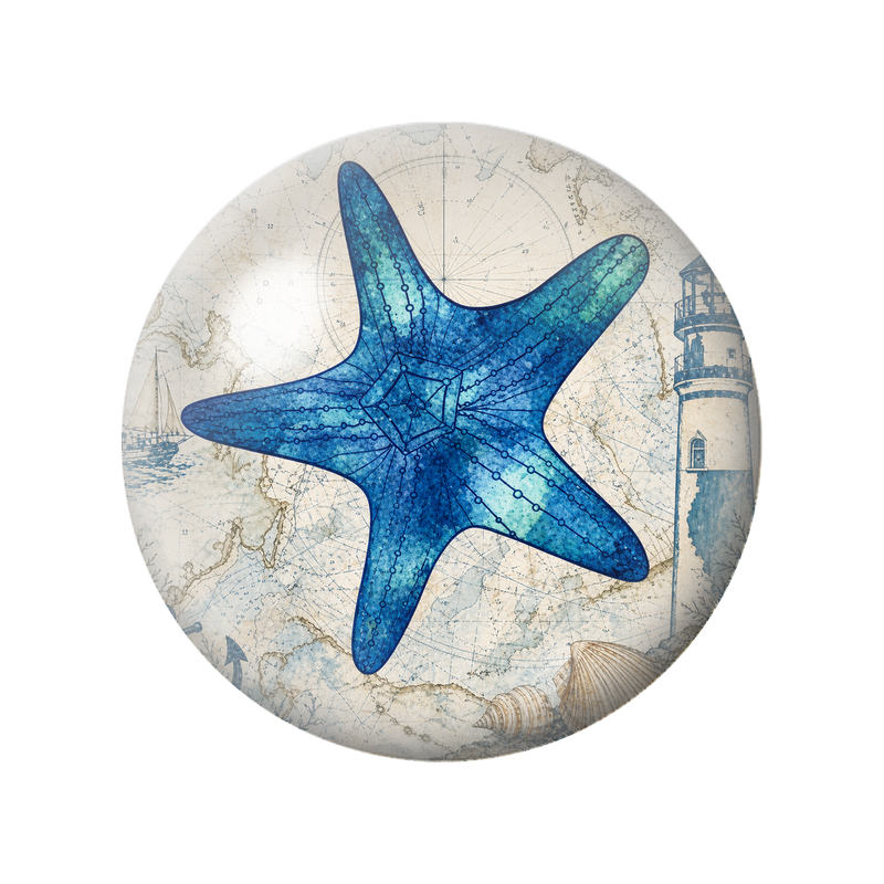 Cabochon en Verre Illustré Étoile de Mer Bleue et Phare 12 à 25mm