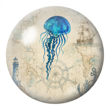 Cabochon en Verre Illustré Méduse Bleue sur Carte Marine 12 à 25mm pour la Création de Bijoux Fantaisie - DIY