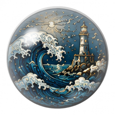 Cabochon en Verre Illustré Phare Nocturne dans la Tempête 12 à 25mm pour la Création de Bijoux Fantaisie - DIY
