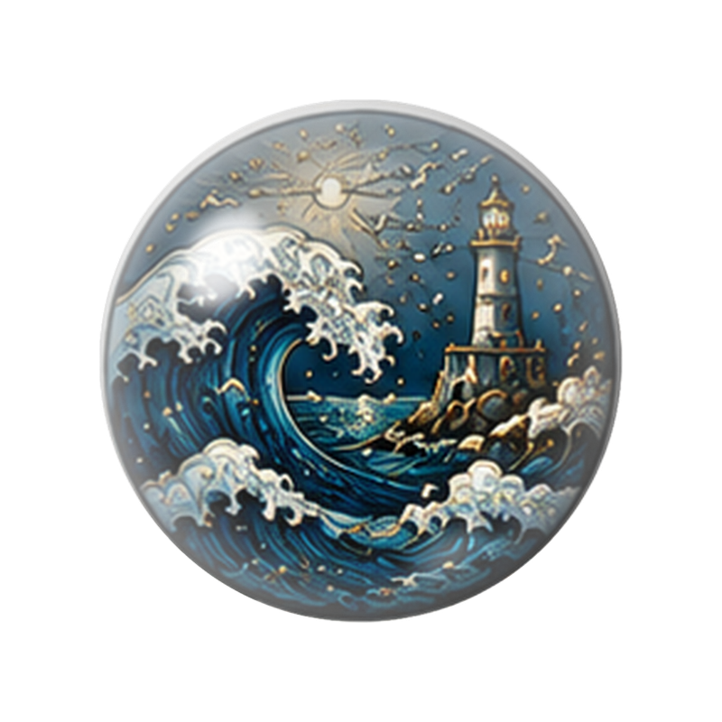Cabochon en Verre Illustré Phare Nocturne dans la Tempête 12 à 25mm