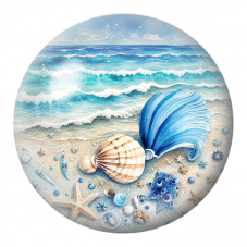 Cabochon en Verre Illustré Coquillages Bleus sur la Plage 12 à 25mm pour la Création de Bijoux Fantaisie - DIY