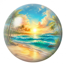 Cabochon en Verre Illustré Plage Tropicale au Soleil Couchant 12 à 25mm pour la Création de Bijoux Fantaisie - DIY