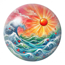 Cabochon en Verre Illustré Lever de Soleil aux Vagues de Cœurs 12 à 25mm pour la Création de Bijoux Fantaisie - DIY