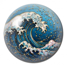 Cabochon en Verre Illustré Grande Vague Bleue et Or 12 à 25mm pour la Création de Bijoux Fantaisie - DIY