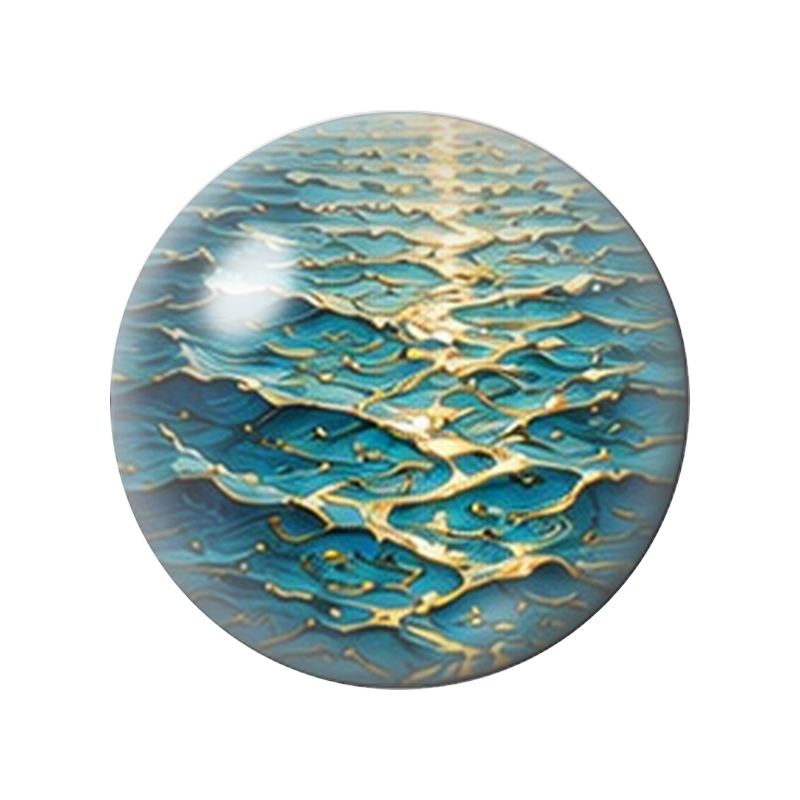 Cabochon en Verre Illustré Reflets Dorés sur la Mer Turquoise 12 à 25mm