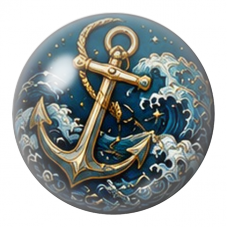 Cabochon en Verre Illustré Ancre Dorée dans les Vagues 12 à 25mm pour la Création de Bijoux Fantaisie - DIY