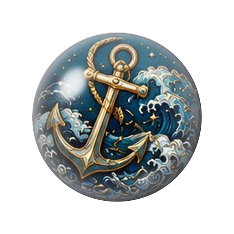Cabochon en Verre Illustré Ancre Dorée dans les Vagues 12 à 25mm pour la Création de Bijoux Fantaisie - DIY