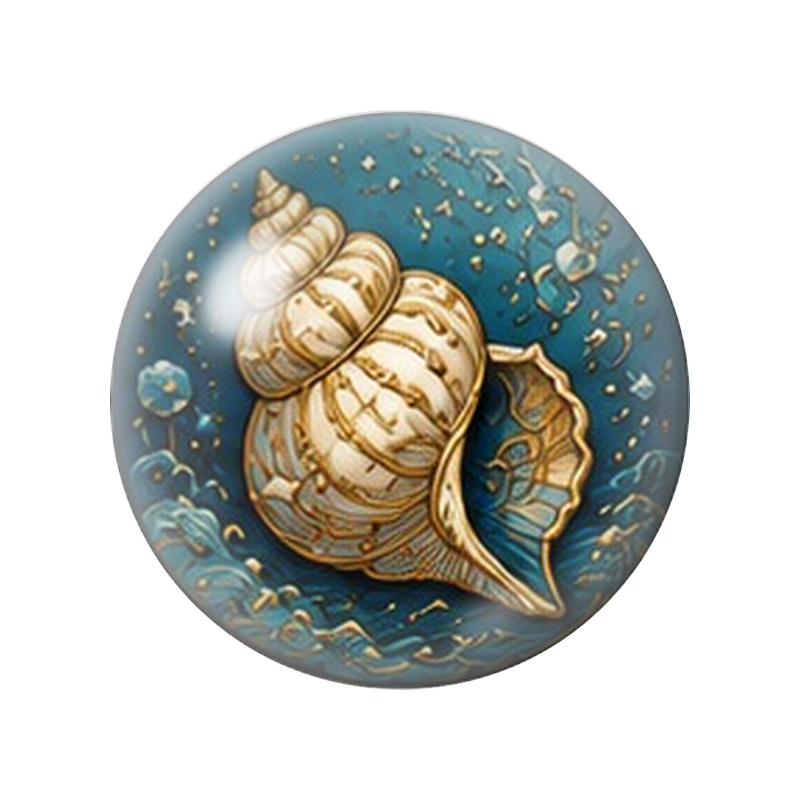 Cabochon en Verre Illustré Grand Coquillage Doré 12 à 25mm