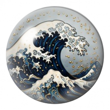 Cabochon en Verre Illustré Grande Vague Japonaise Bleue 12 à 25mm pour la Création de Bijoux Fantaisie - DIY