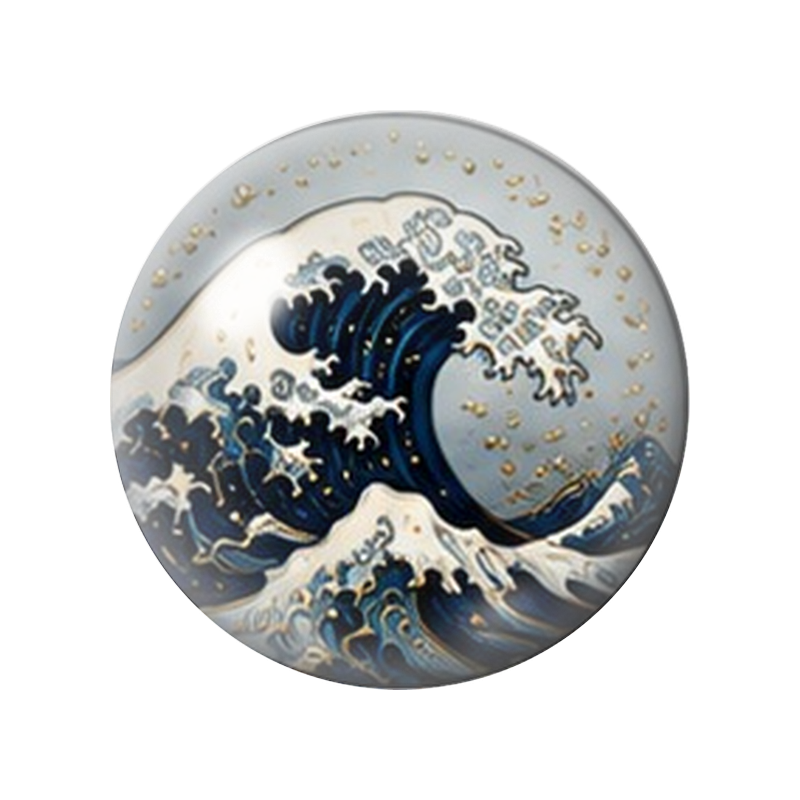 Cabochon en Verre Illustré Grande Vague Japonaise Bleue 12 à 25mm
