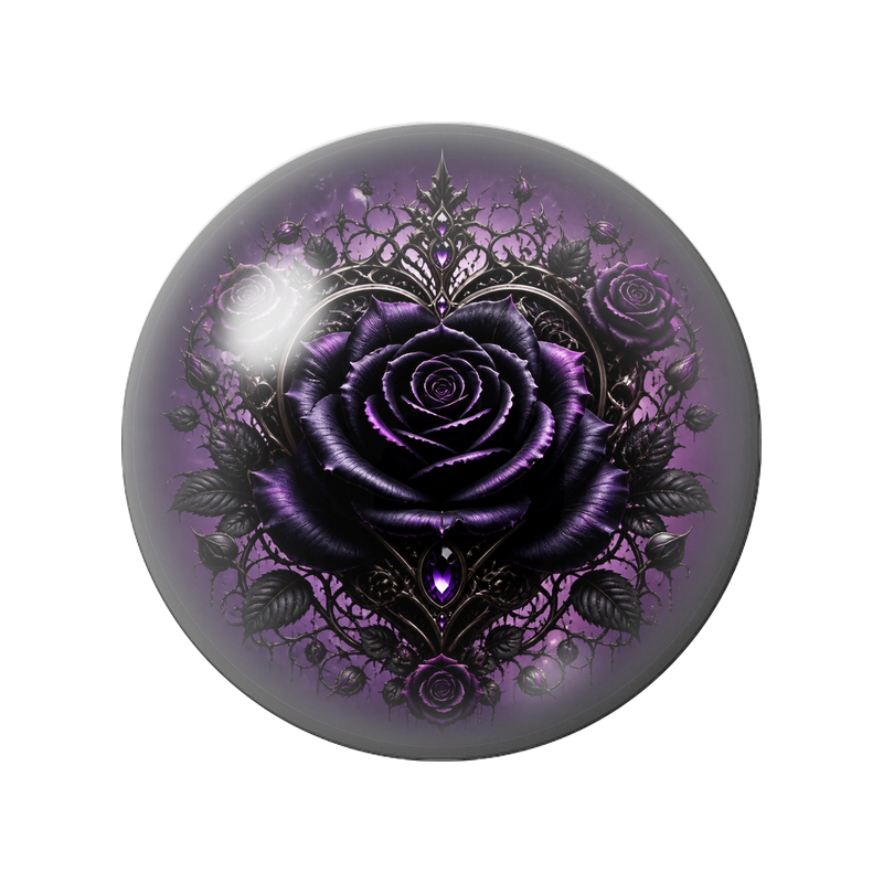 Cabochon en Verre Illustré Rose Noire dans un Cœur Baroque 12 à 25mm