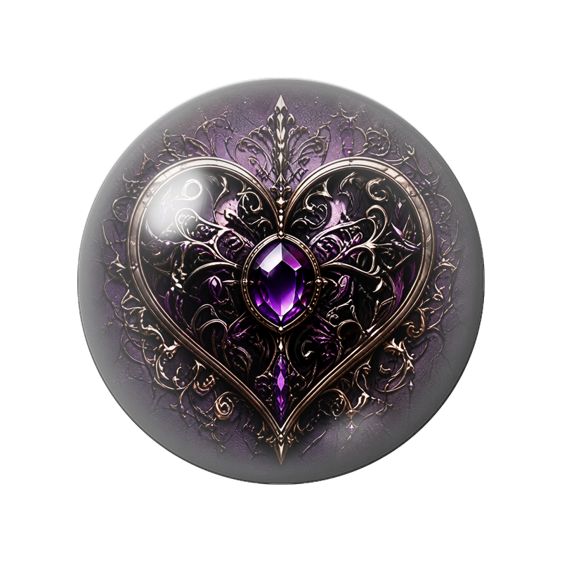 Cabochon en Verre Illustré Cœur Baroque à l’Améthyste 12 à 25mm
