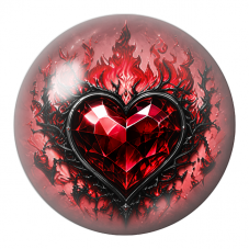 Cabochon en Verre Illustré Cœur Rubis dans les Flammes 12 à 25mm pour la Création de Bijoux Fantaisie - DIY