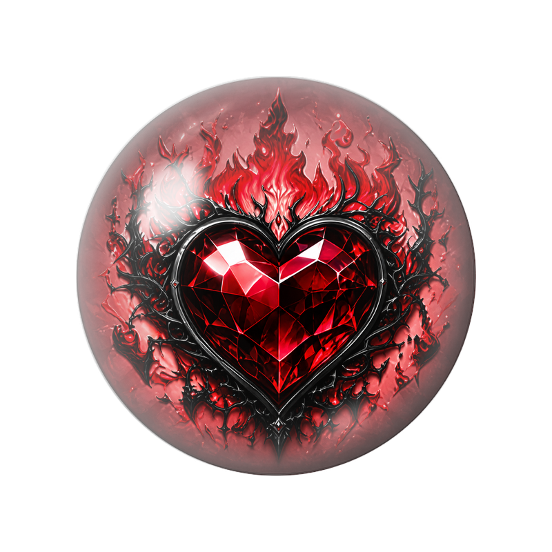 Cabochon en Verre Illustré Cœur Rubis dans les Flammes 12 à 25mm