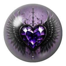 Cabochon en Verre Illustré Cœur Améthyste aux Ailes Noires 12 à 25mm pour la Création de Bijoux Fantaisie - DIY