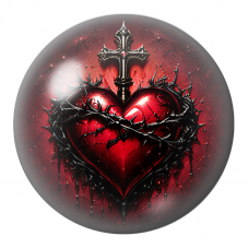 Cabochon en Verre Illustré Cœur Noir aux Épines et à la Croix 12 à 25mm pour la Création de Bijoux Fantaisie - DIY