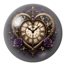 Cabochon en Verre Illustré Horloge Cœur aux Roses Violettes 12 à 25mm pour la Création de Bijoux Fantaisie - DIY