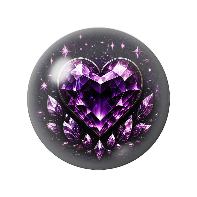 Cabochon en Verre Illustré Cœur Améthyste aux Cristaux Étoilés 12 à 25mm
