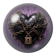 Cabochon en Verre Illustré Cœur Noir Enchaîné au Cadenas 12 à 25mm pour la Création de Bijoux Fantaisie - DIY