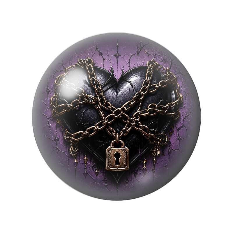 Cabochon en Verre Illustré Cœur Noir Enchaîné au Cadenas 12 à 25mm