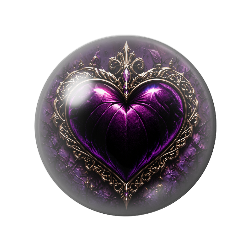 Cabochon en Verre Illustré Cœur de Velours Violet Baroque 12 à 25mm