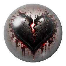 Cabochon en Verre Illustré Cœur Noir Brisé aux Lueurs Rouges 12 à 25mm pour la Création de Bijoux Fantaisie - DIY