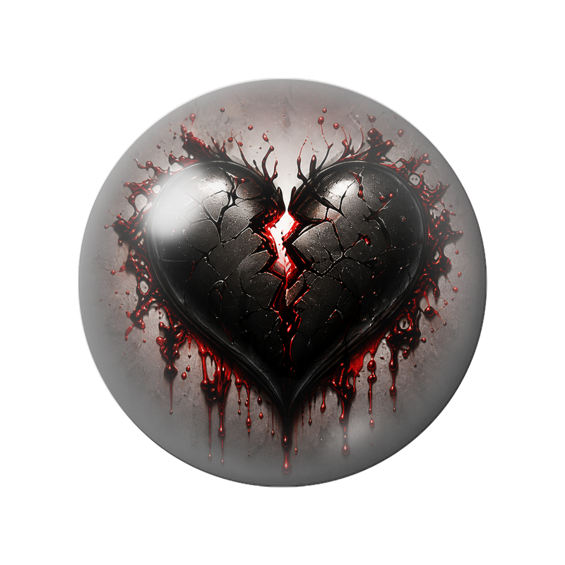 Cabochon en Verre Illustré Cœur Noir Brisé aux Lueurs Rouges 12 à 25mm