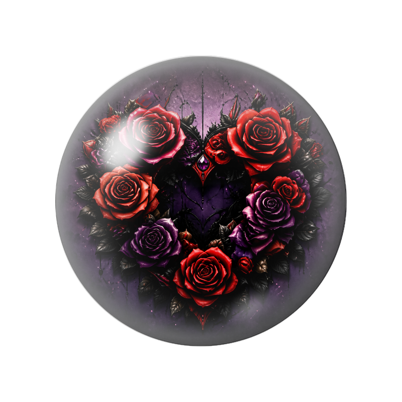 Cabochon en Verre Illustré Couronne de Roses Rouges et Violettes 12 à 25mm