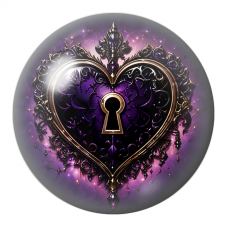 Cabochon en Verre Illustré Cœur Serrure sous un Ciel Violet 12 à 25mm pour la Création de Bijoux Fantaisie - DIY