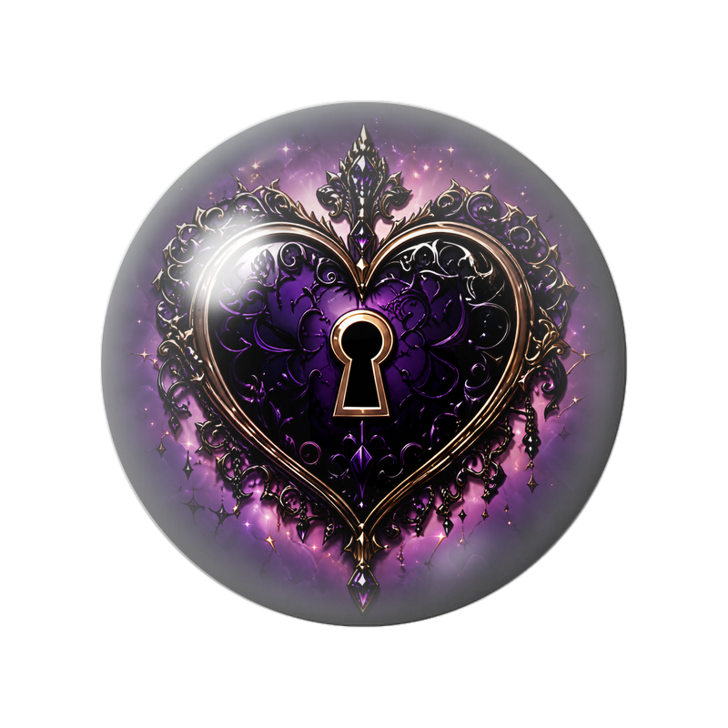 Cabochon en Verre Illustré Cœur Serrure sous un Ciel Violet 12 à 25mm