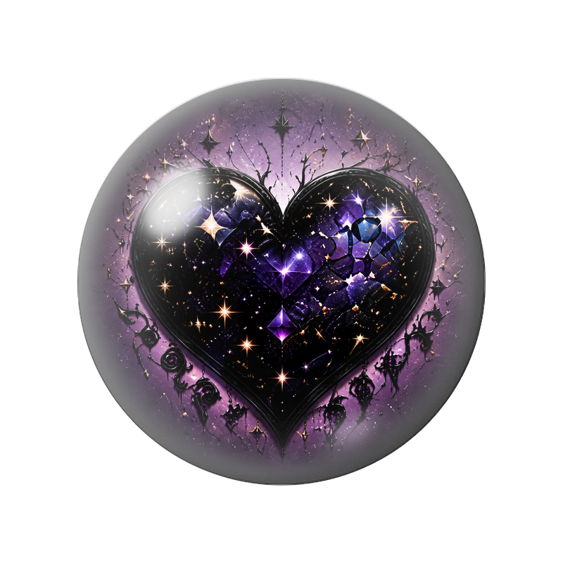 Cabochon en Verre Illustré Cœur Galaxie aux Étoiles Dorées 12 à 25mm