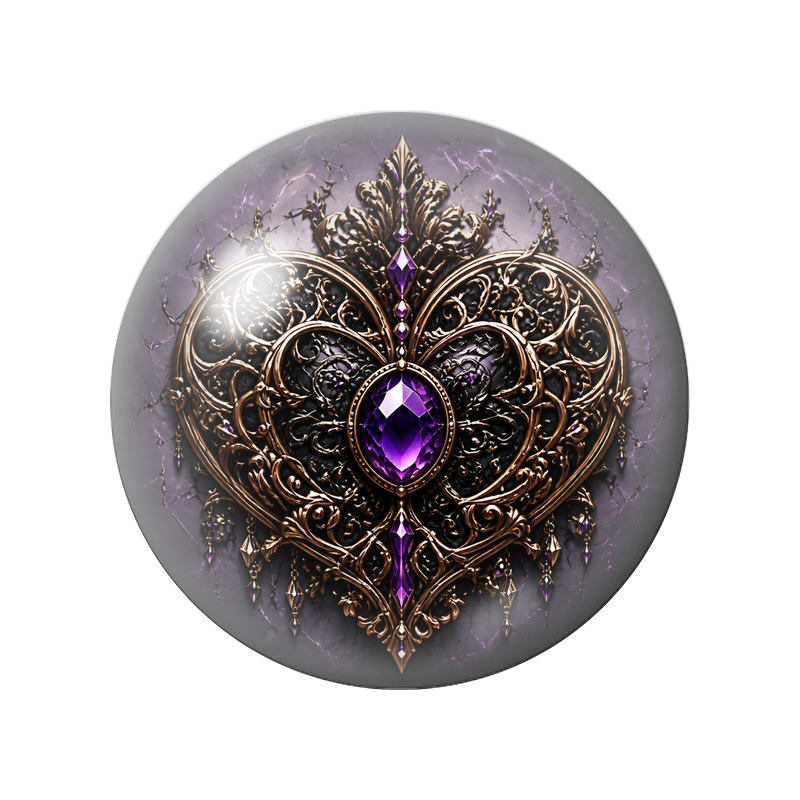 Cabochon en Verre Illustré Cœur Filigrane Doré à l’Améthyste 12 à 25mm