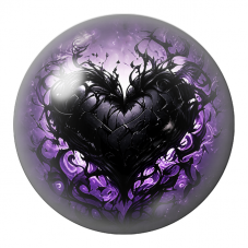 Cabochon en Verre Illustré Cœur Noir aux Flammes Violettes 12 à 25mm pour la Création de Bijoux Fantaisie - DIY