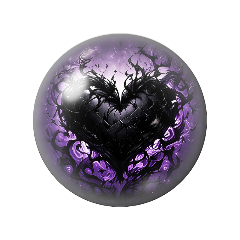Cabochon en Verre Illustré Cœur Noir aux Flammes Violettes 12 à 25mm