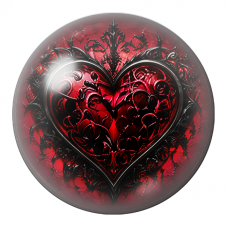 Cabochon en Verre Illustré Cœur Rouge aux Arabesques Noires 12 à 25mm pour la Création de Bijoux Fantaisie - DIY