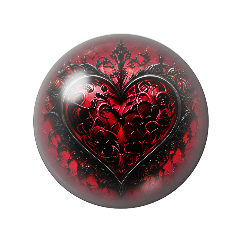 Cabochon en Verre Illustré Cœur Rouge aux Arabesques Noires 12 à 25mm