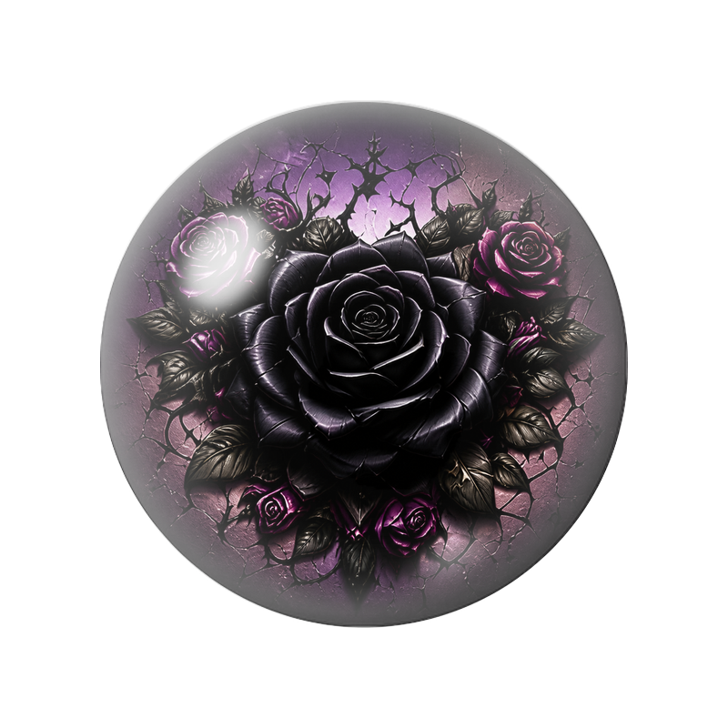 Cabochon en Verre Illustré Bouquet de Roses Noires et Violettes 12 à 25mm